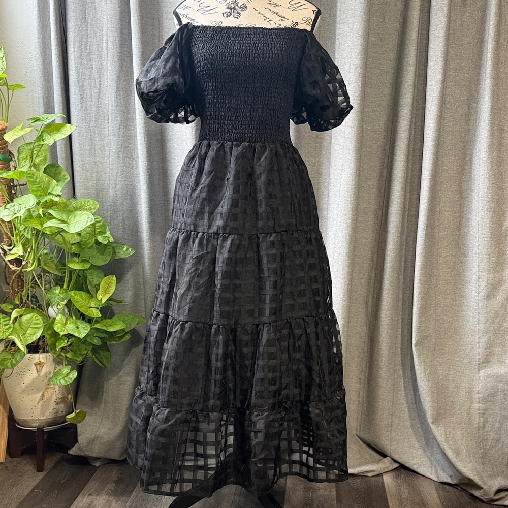 Black Checkered Maxi Garden Dress